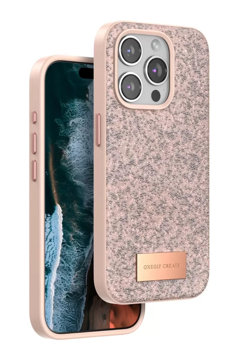 Onegif Apple iPhone 15 Pro Bright Simli Kapak - Pembe