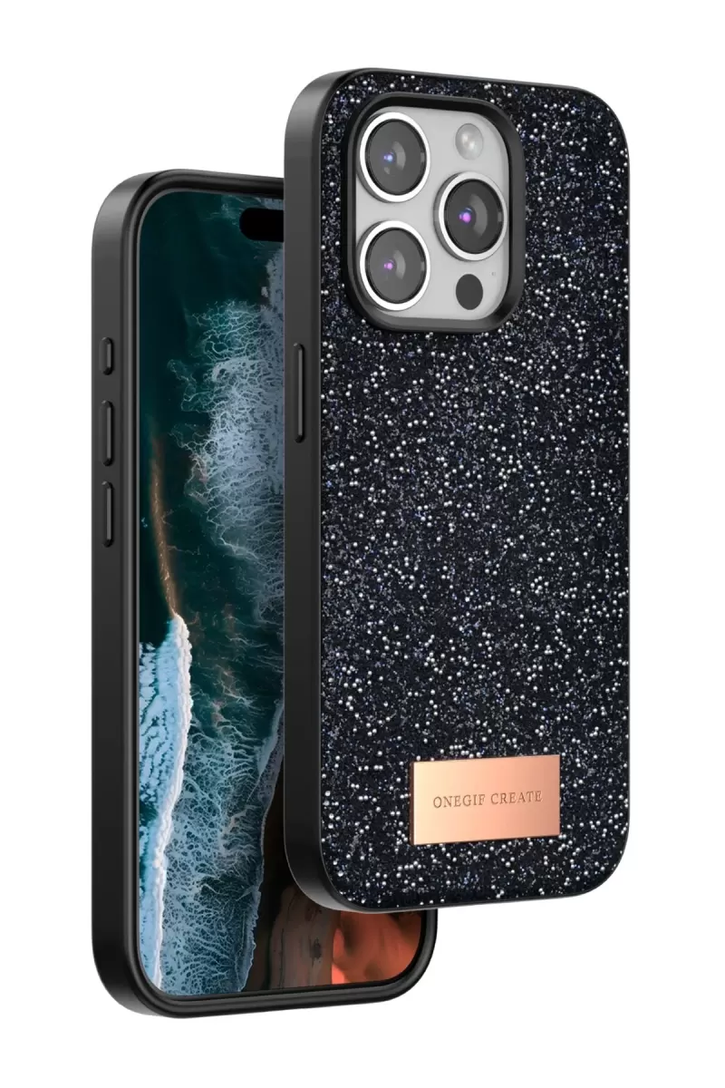 Onegif Apple iPhone 15 Pro Bright Simli Kapak - Siyah