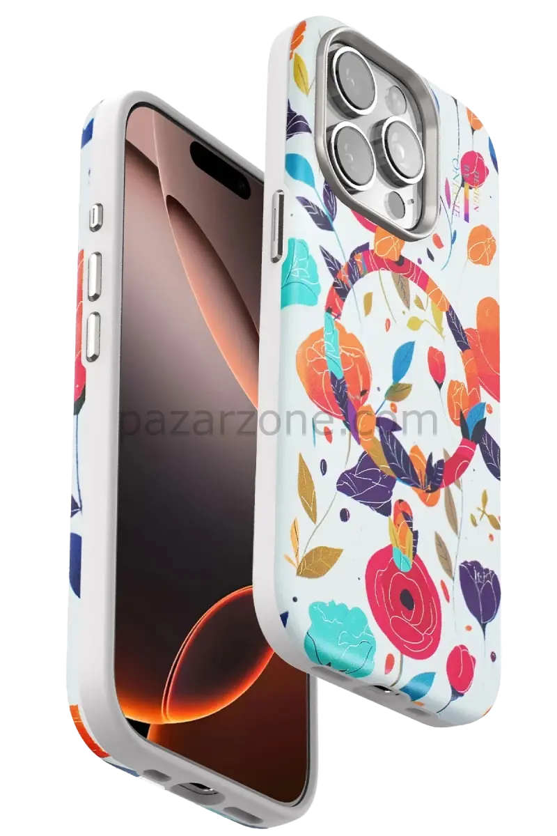 Onegif Apple iPhone 15 Pro Flower Series Magsafe Kapak - Beyaz