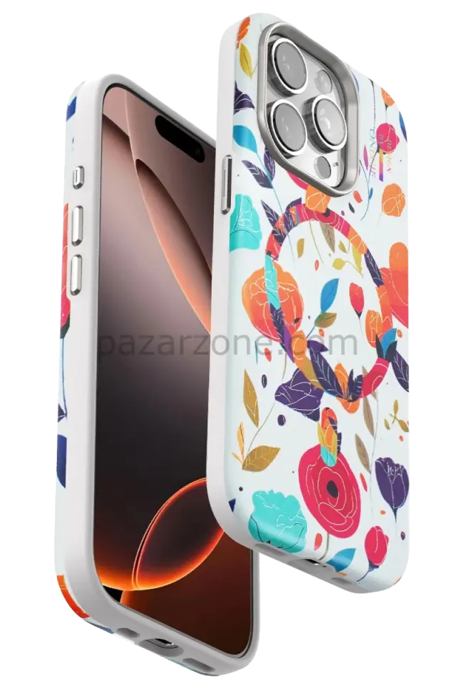 Onegif Apple iPhone 15 Pro Flower Series Magsafe Kapak - Beyaz