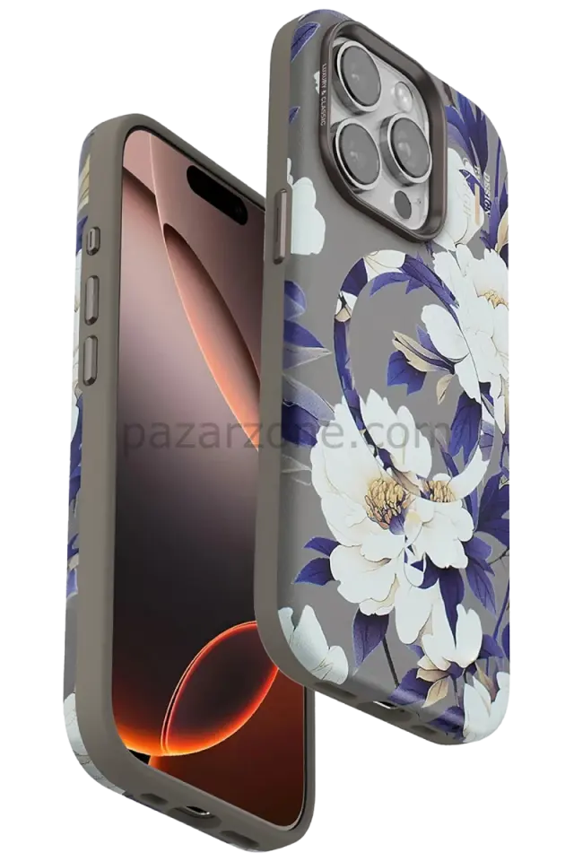 Onegif Apple iPhone 15 Pro Flower Series Magsafe Kapak - Gri