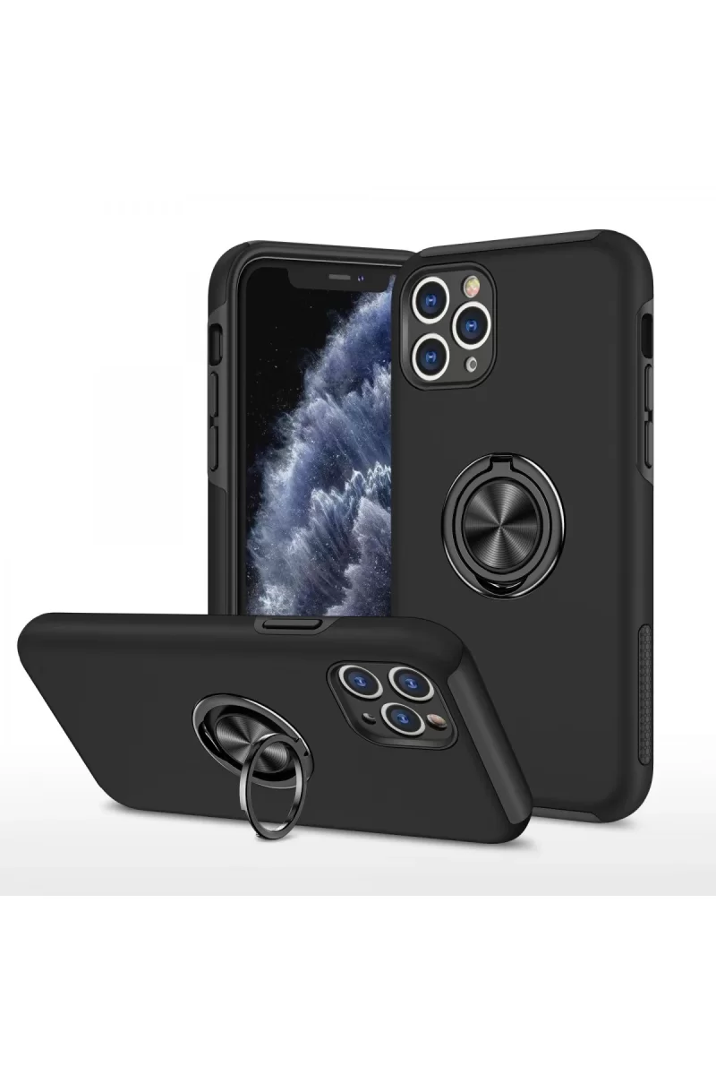 Newface Apple iPhone 11 Pro Max Kılıf Elit Yüzüklü Kapak - Siyah