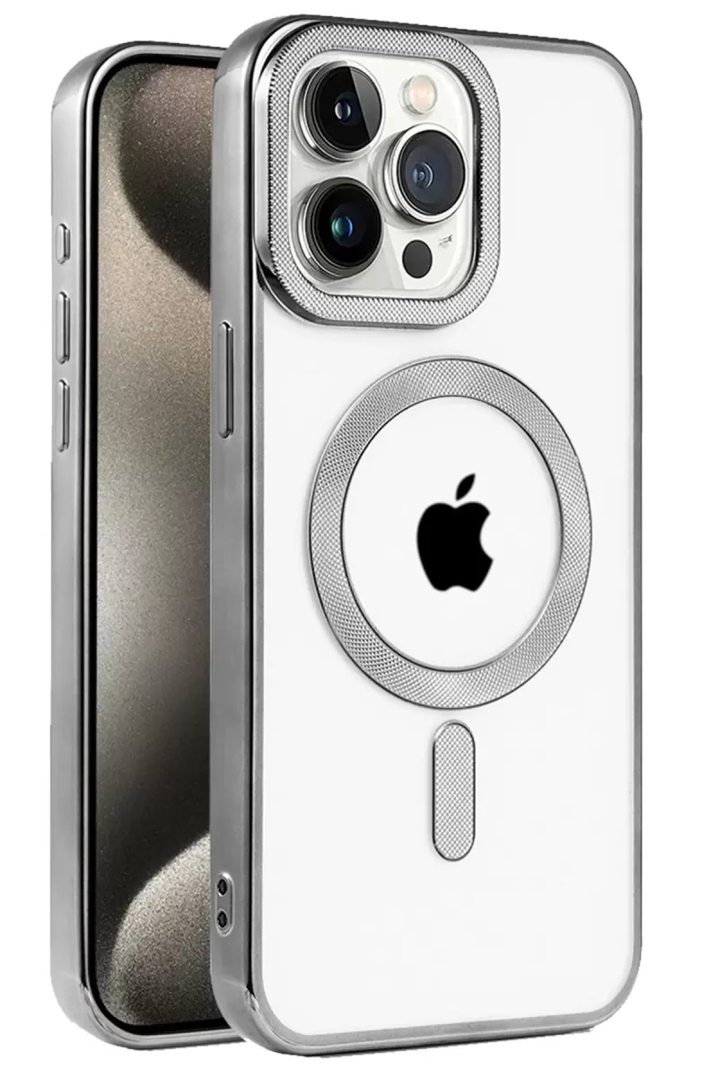 Newface Apple iPhone 15 Pro Kılıf Kronos Magsafe Kapak - Titanyum Gri