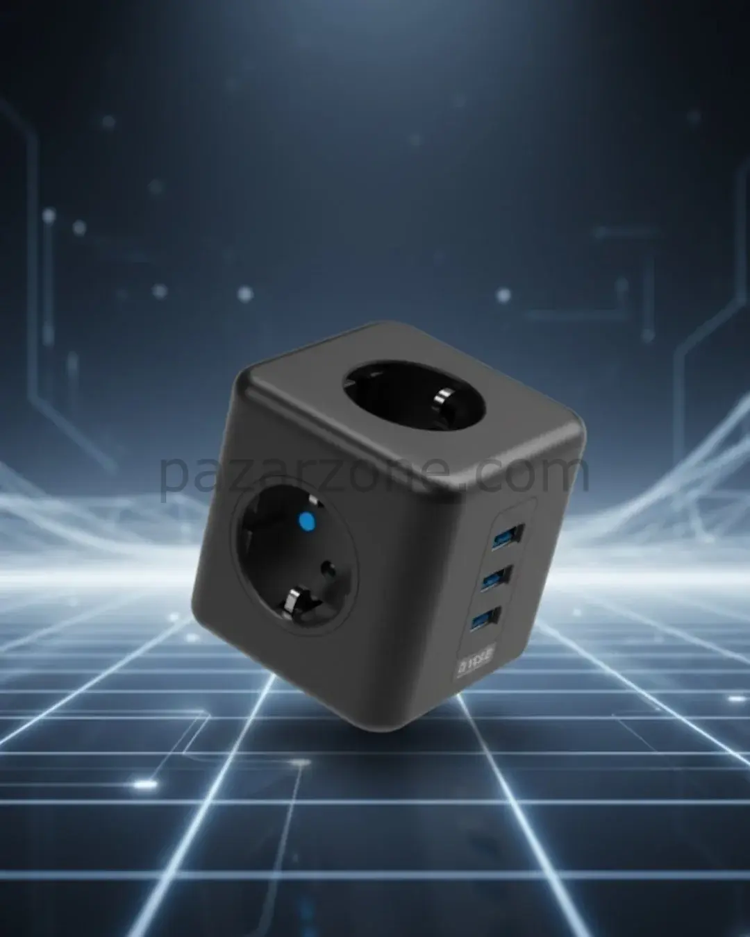 Elektronik Cihazlar İçin Akım Korumalı 3 Prizli USB’li Küp Priz