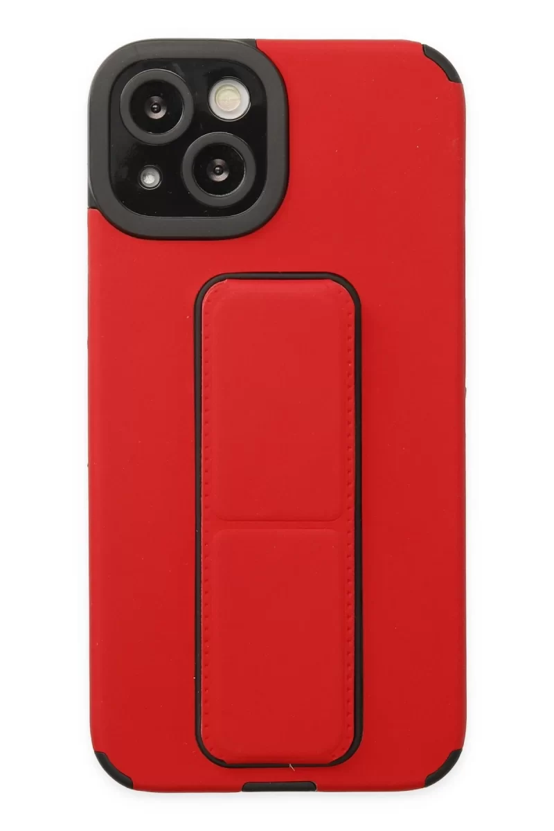 Newface Apple iPhone 14 Plus Kılıf Mega Standlı Silikon - Kırmızı