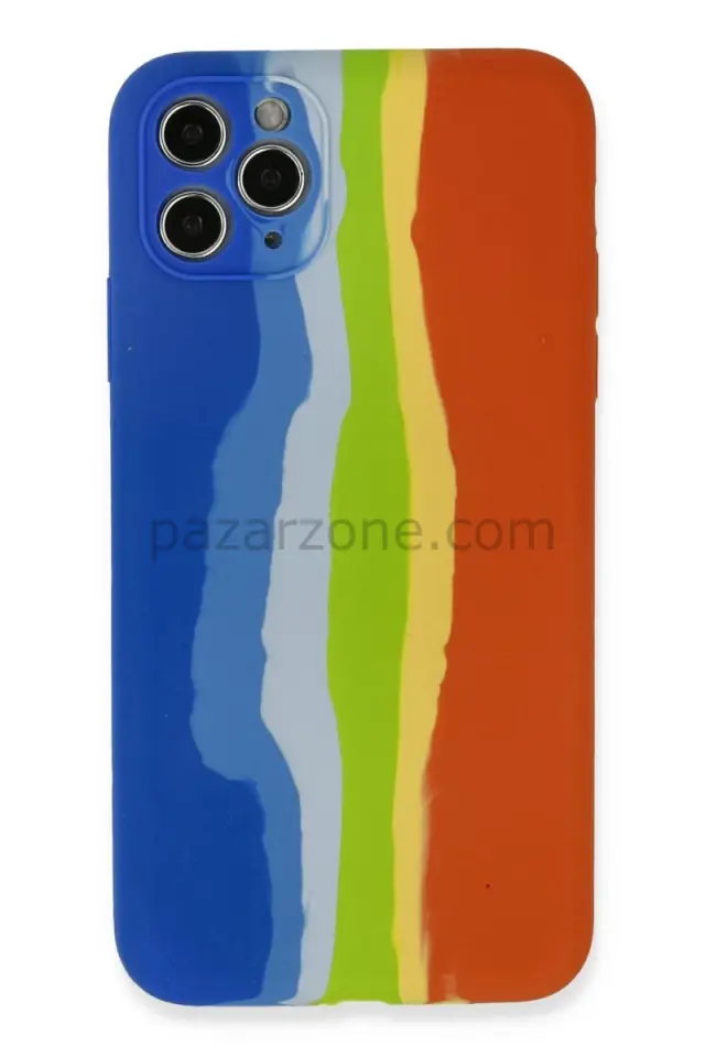 Newface Apple iPhone 11 Pro Kılıf Ebruli Lansman Silikon - Mavi-Turuncu