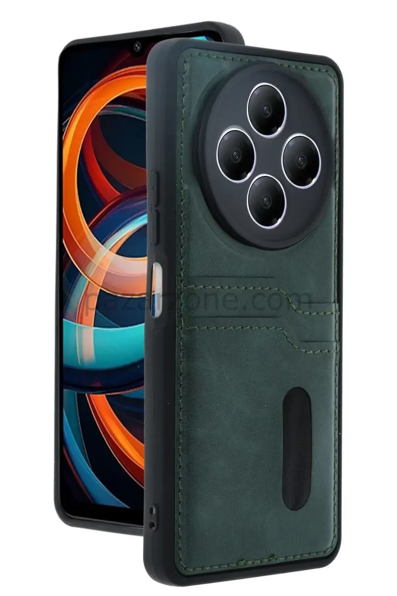 Newface Xiaomi Redmi 14C Kılıf Sara Kartvizitli Deri Kılıf - Koyu Yeşil