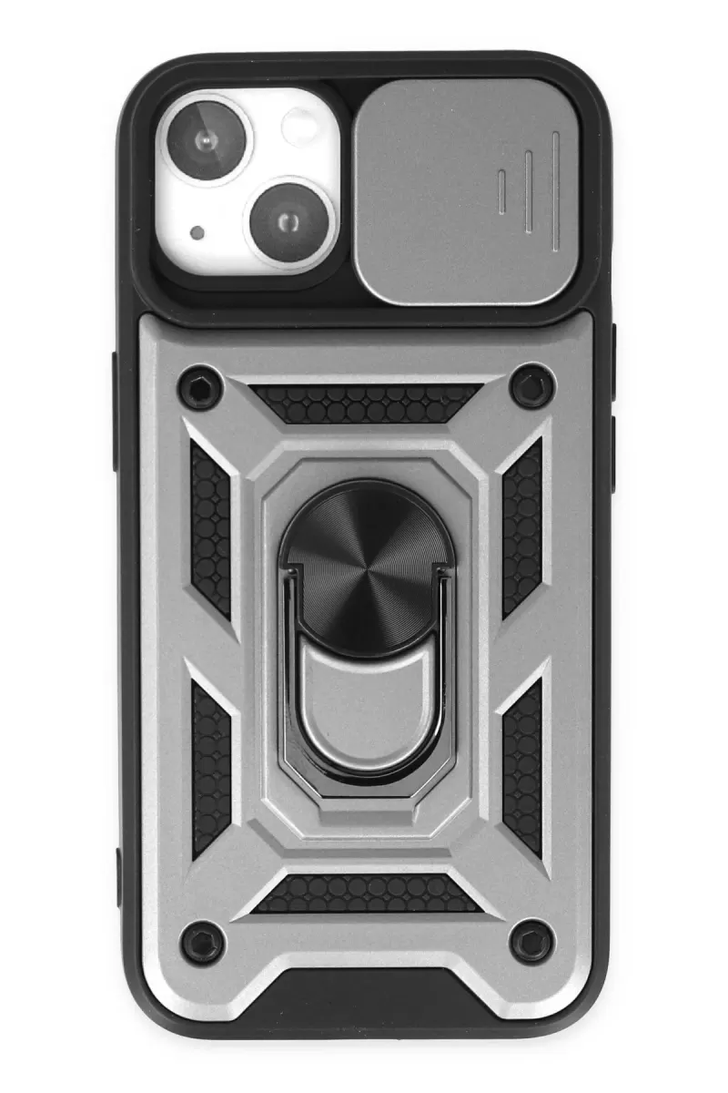 Newface Apple iPhone 14 Kılıf Pars Lens Yüzüklü Silikon - Gümüş