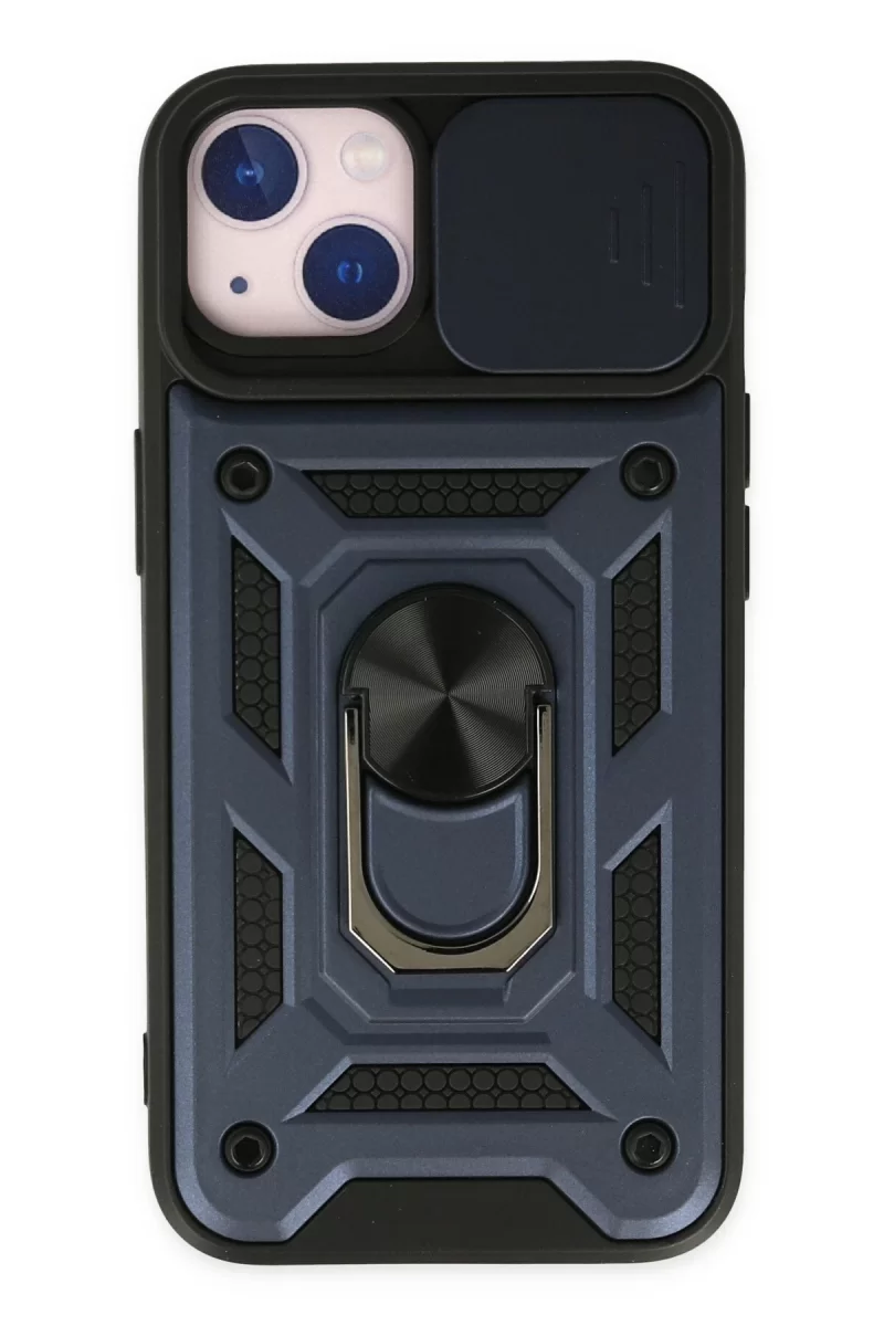 Newface Apple iPhone 14 Kılıf Pars Lens Yüzüklü Silikon - Lacivert