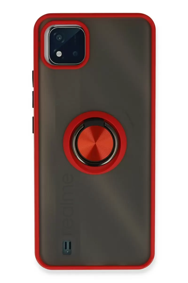 Newface Realme C11 2021 Kılıf Montreal Yüzüklü Silikon Kapak - Kırmızı