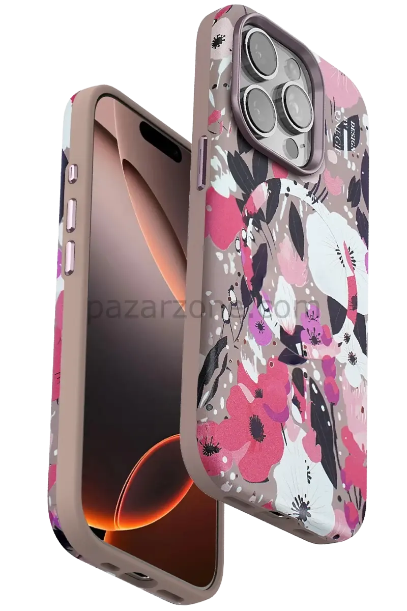 Onegif Apple iPhone 15 Pro Max Flower Series Magsafe Kapak - Pembe