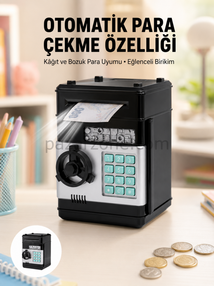 Para Kasası Görünümlü Elektronik Şifreli Kumbara