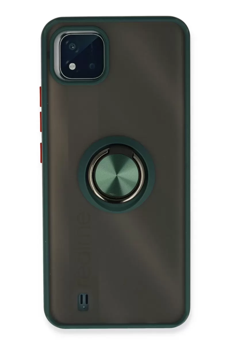 Newface Realme C11 2021 Kılıf Montreal Yüzüklü Silikon Kapak - Yeşil