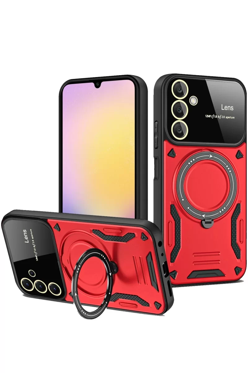 Newface Samsung Galaxy A55 5G Kılıf Joy Lens Standlı Kapak - Kırmızı