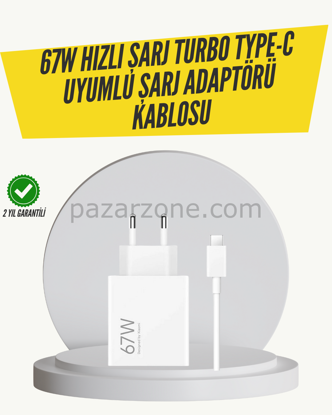 67W Turbo Hızlı Şarj Adaptörü ve Type-C Kablo Güvenli Şarj Teknolojisi