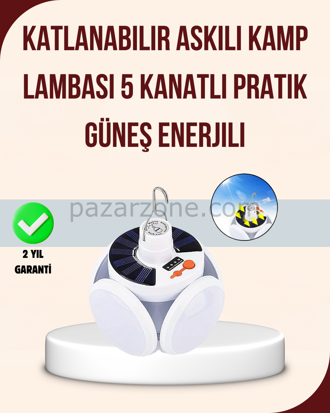 Güneş Enerjili USB Şarj Edilebilir 5 Modlu Katlanabilir LED Kamp Işığı