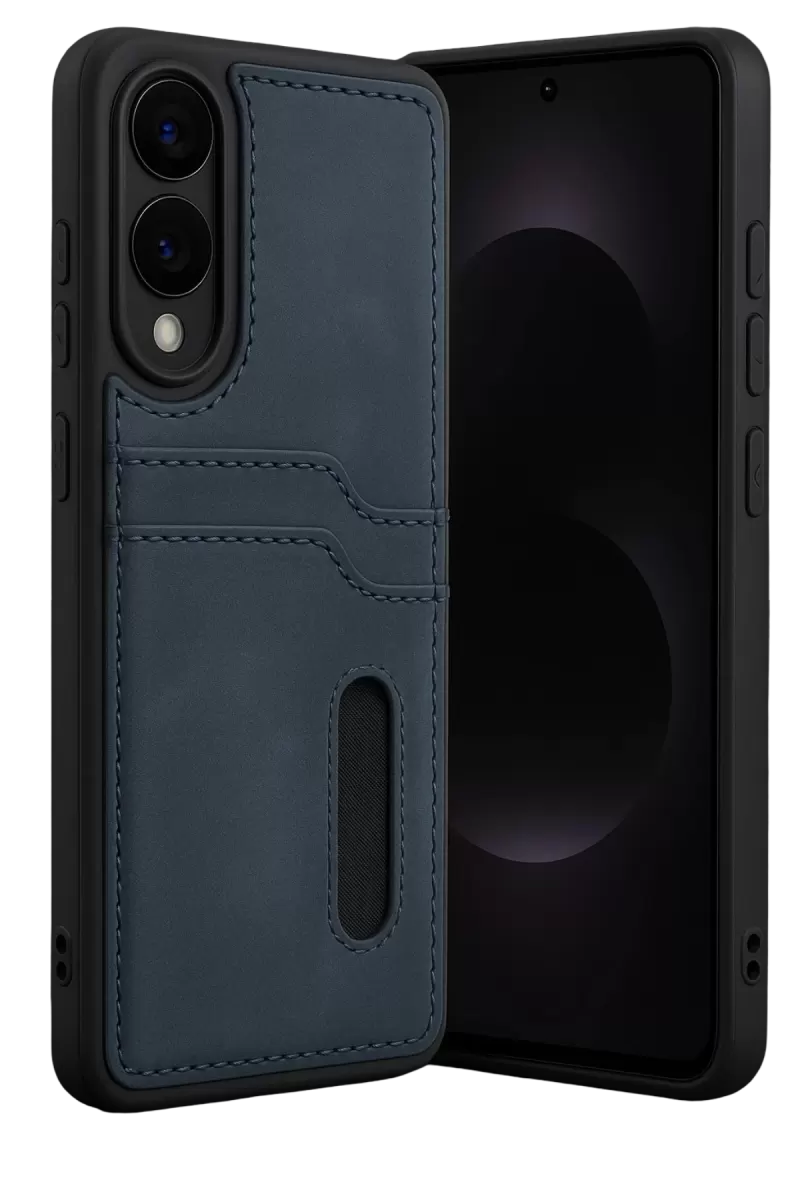 Newface Samsung Galaxy S25 Edge Sara Kartvizitli Deri Kılıf - Lacivert