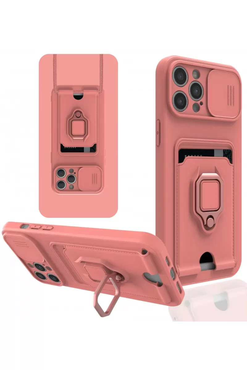 Newface Apple iPhone 12 Pro Max Kılıf Zuma Kartvizitli Yüzüklü Silikon - Pembe