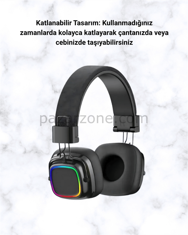 Kablosuz RGB Işıklı Katlanabilir Bluetooth Kulak Üstü Kulaklık