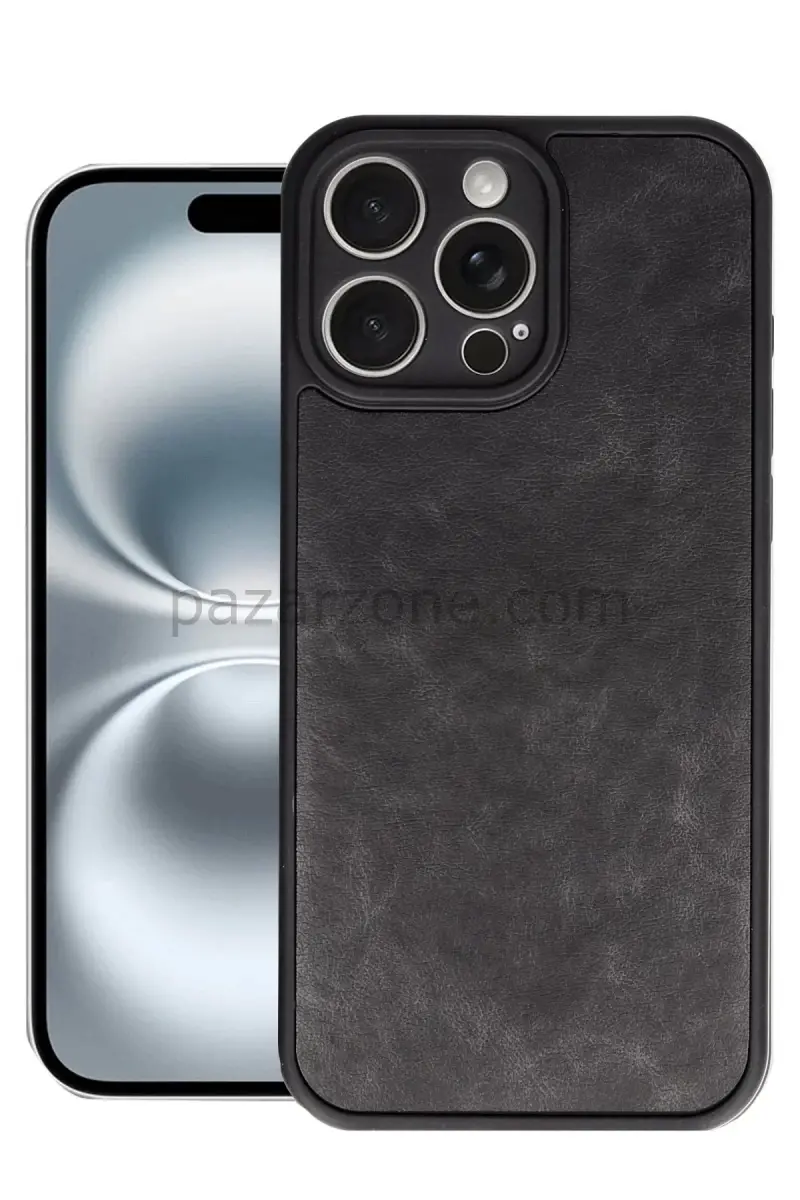 Newface Apple iPhone 16 Pro Max Kılıf Aras Deri Kapak - Siyah