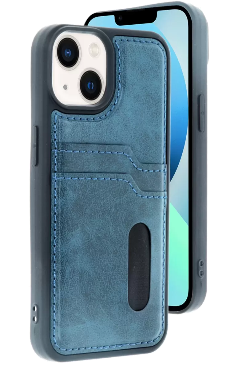 Newface Apple iPhone 14 Kılıf Sara Kartvizitli Deri Kılıf - Lacivert