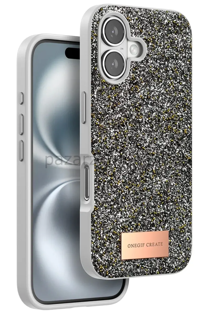 Onegif Apple iPhone 16 Bright Simli Kapak - Gümüş