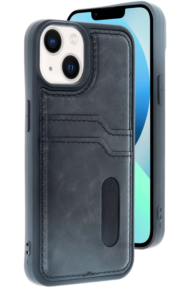Newface Apple iPhone 14 Kılıf Sara Kartvizitli Deri Kılıf - Siyah