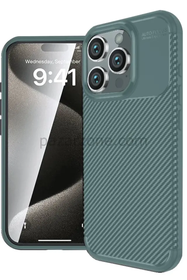 Newface Apple iPhone 16 Pro Max Kılıf Auto Focus Karbon Kapak - Koyu Yeşil