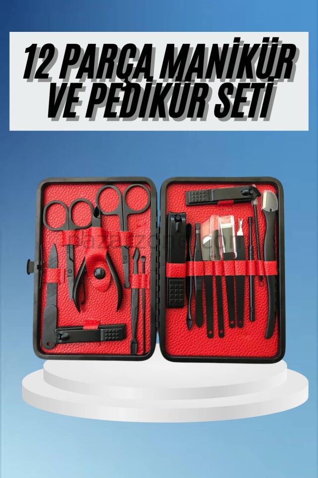 Deri Çantalı Siyah Paslanmaz Çelik 17 Parça Manikür Pedikür Seti