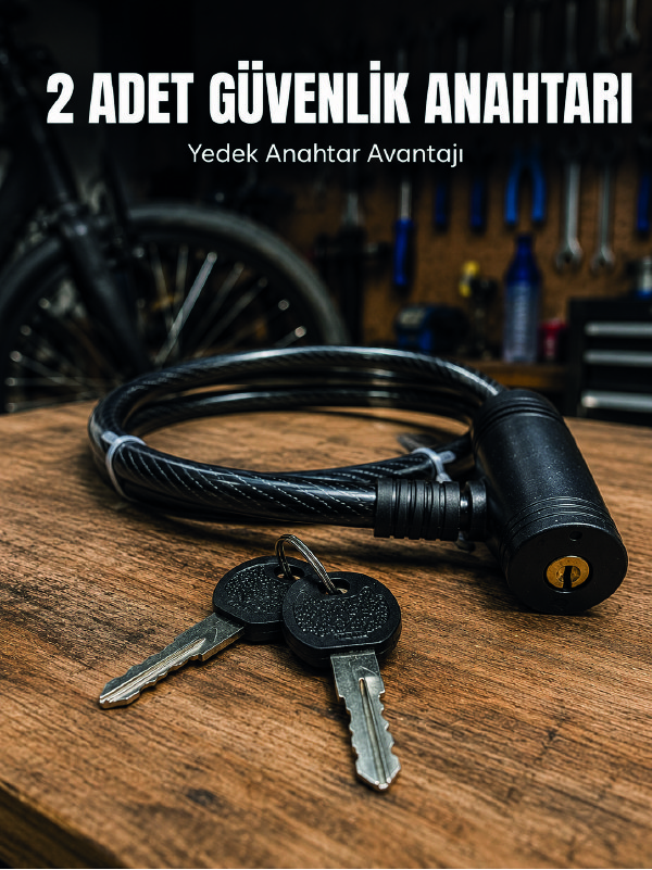 12 mm Çelik Halat Bisiklet Kilidi 80 cm Anahtarlı Güvenlik Kilidi PVC Kaplamalı Scooter ve Elektrikli Bisiklet Uyumlu