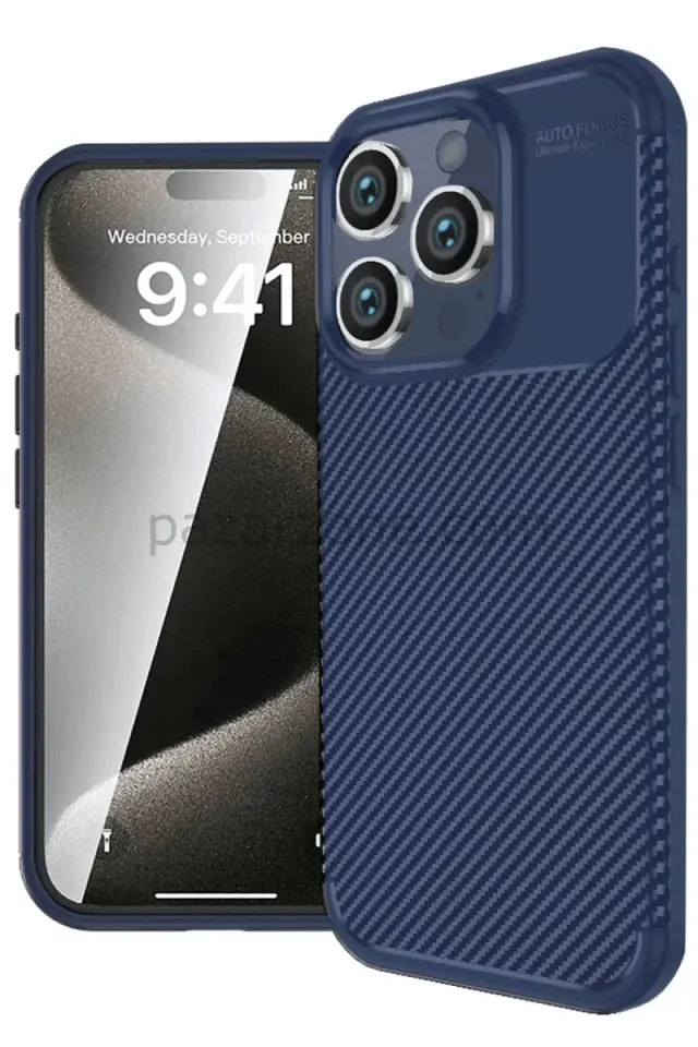 Newface Apple iPhone 16 Pro Max Kılıf Auto Focus Karbon Kapak - Lacivert