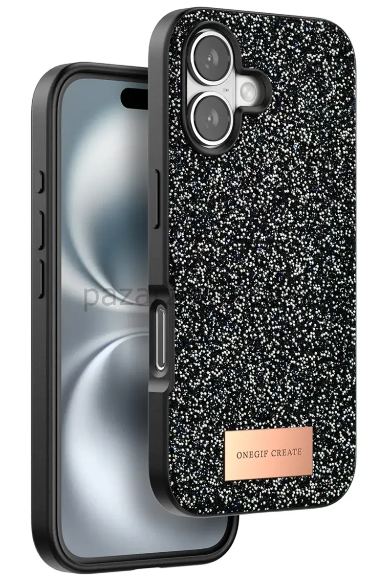 Onegif Apple iPhone 16 Bright Simli Kapak - Siyah