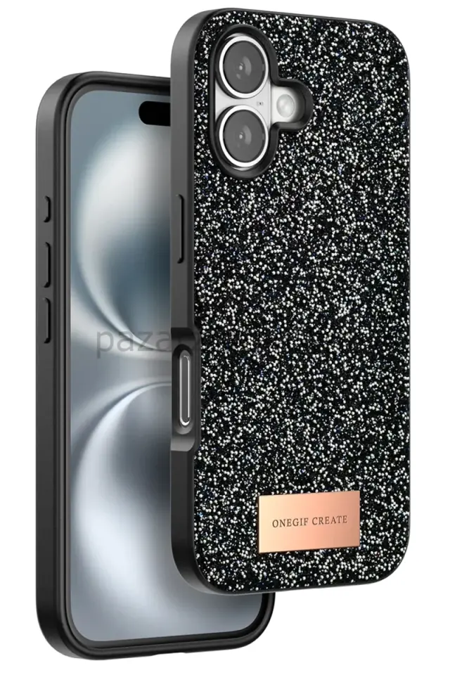 Onegif Apple iPhone 16 Bright Simli Kapak - Siyah