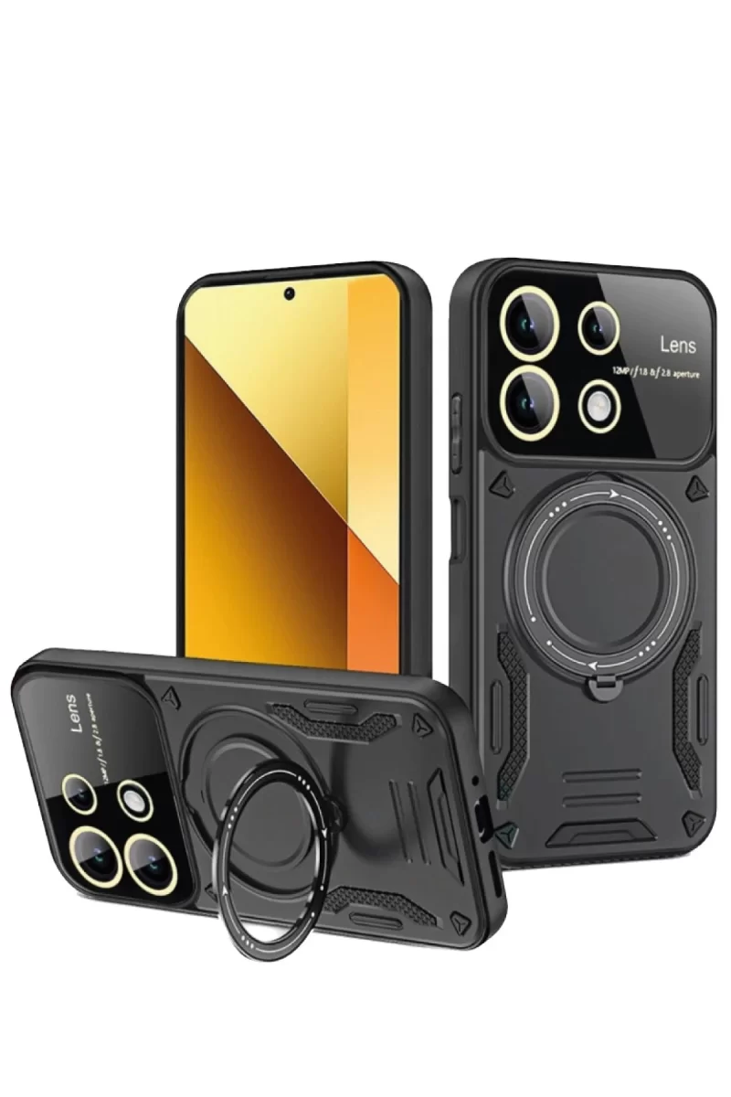 Newface Xiaomi Redmi Note 13 4G Kılıf Joy Lens Standlı Kapak - Siyah