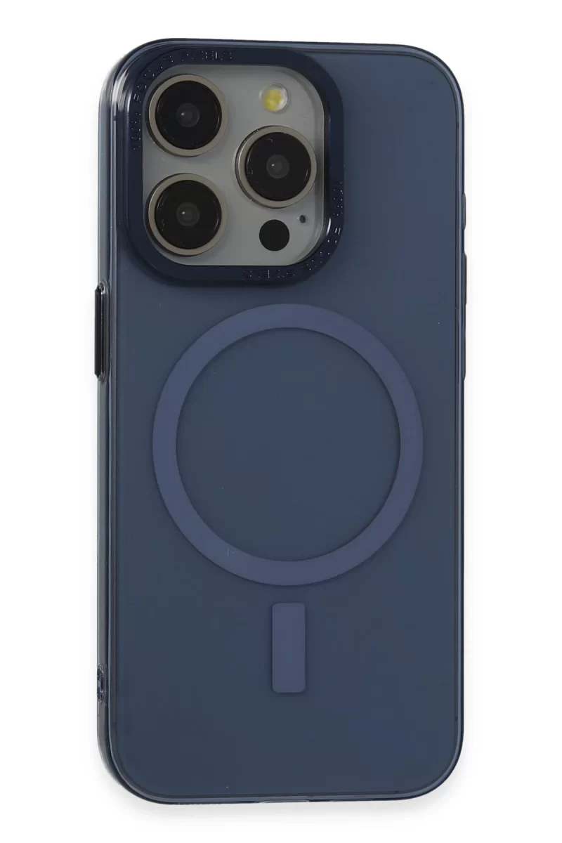 Newface Apple iPhone 15 Pro Kılıf Anka PC Magneticsafe Sert Metal Kapak - Lacivert