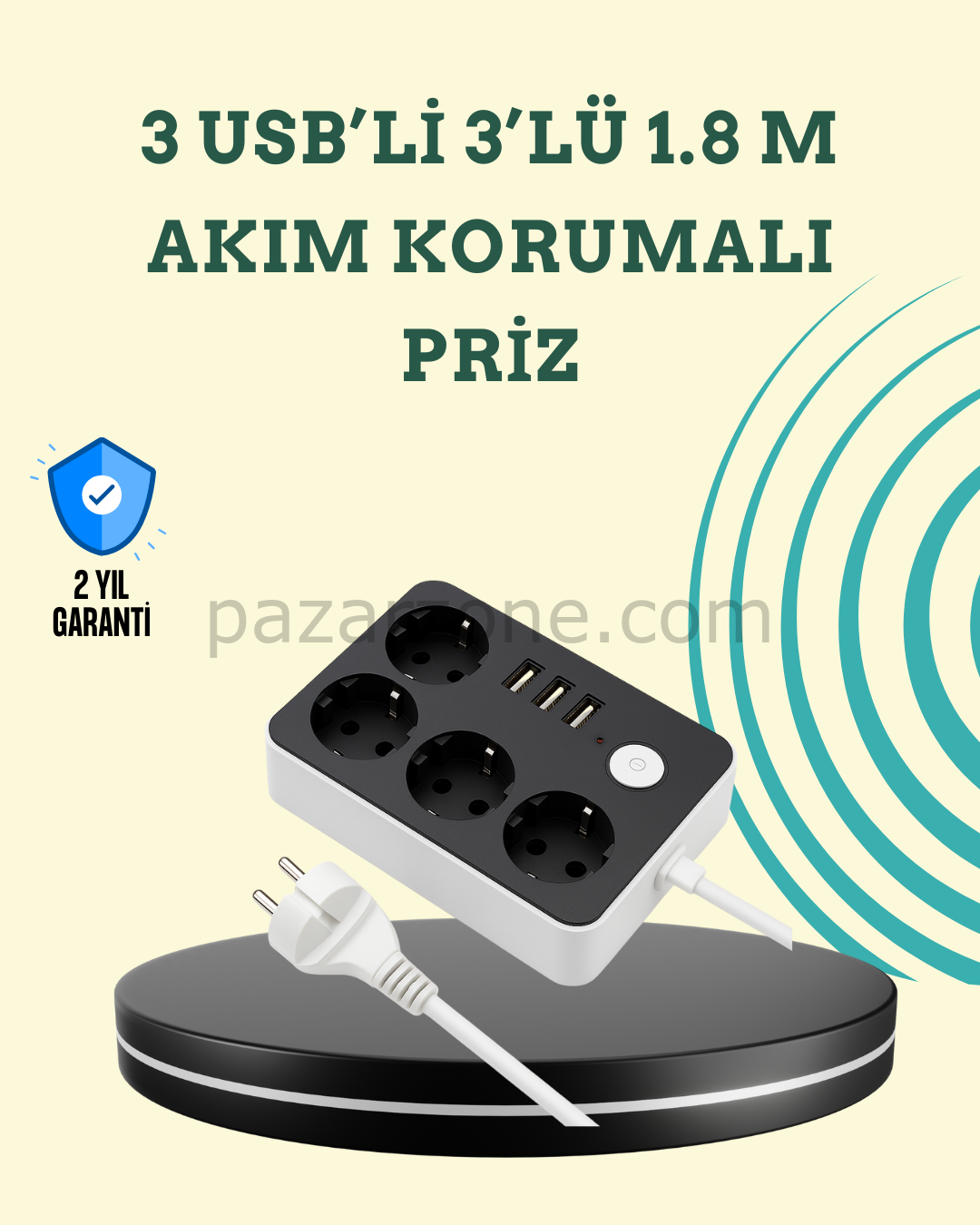 7 Cihazı Aynı Anda Destekleyen 3 USB Portlu 4’lü Priz