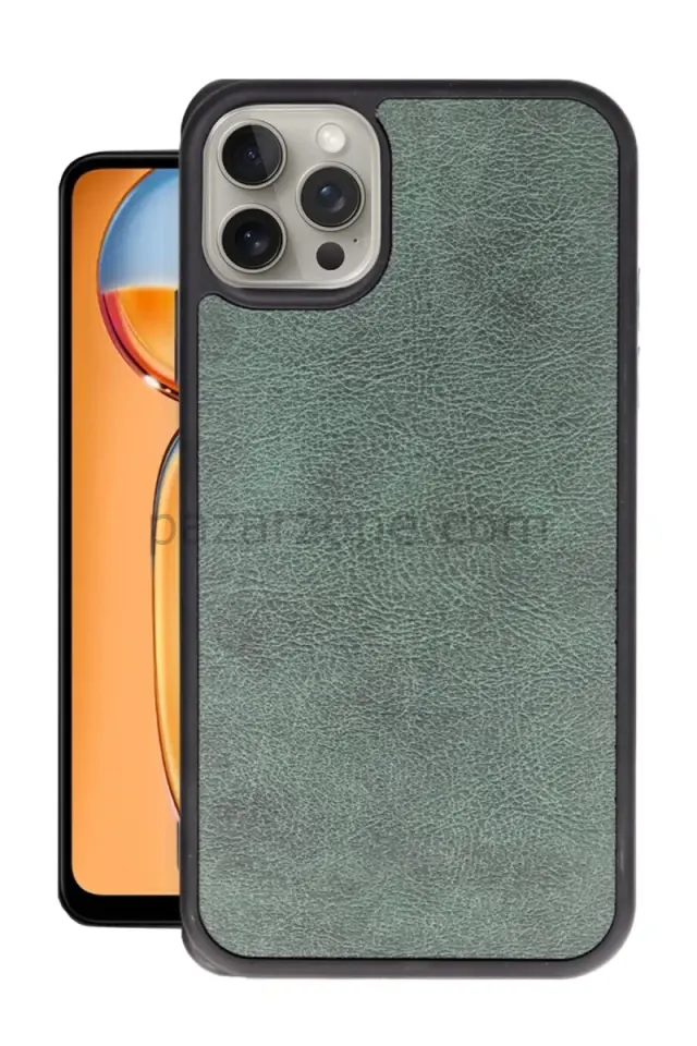Newface Apple iPhone 15 Pro Kılıf Aras Deri Kapak - Koyu Yeşil