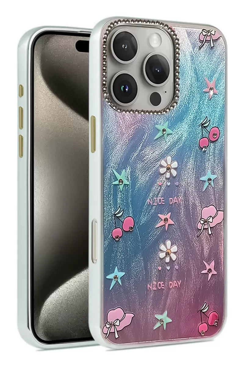 Newface Apple iPhone 16 Pro Max Kılıf Blade Aynalı Desenli Kapak - Desen 4