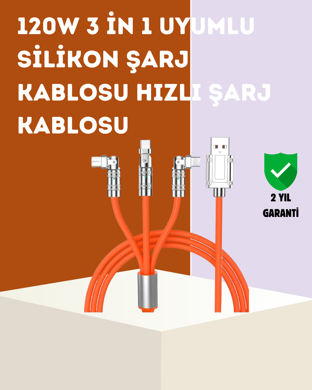 120 W Hızlı Çözüm Sunan 3'ü 1 USB Şarj Kablosu– Sağlam Gövde