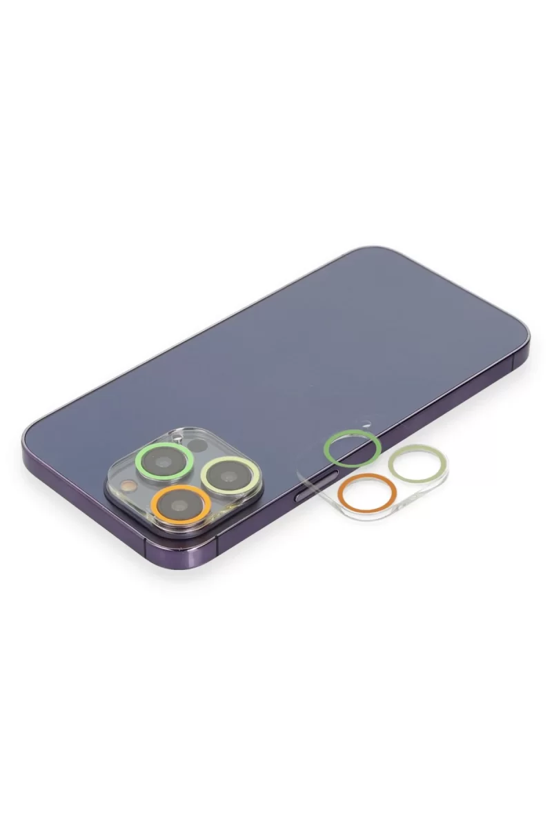 Newface Apple iPhone 12 Pro Max Renkli Kamera Lens Koruma Cam - Sarı-Turuncu
