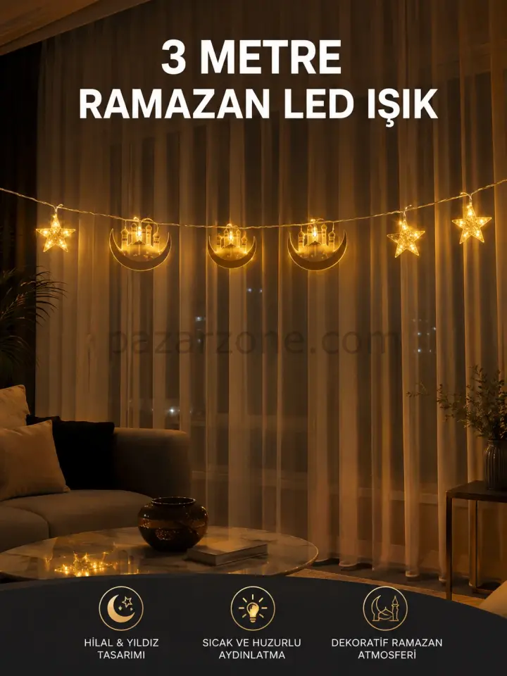 3 Metre Ramazan LED Saçak Işık Ev İçi Dekoratif Aydınlatma
