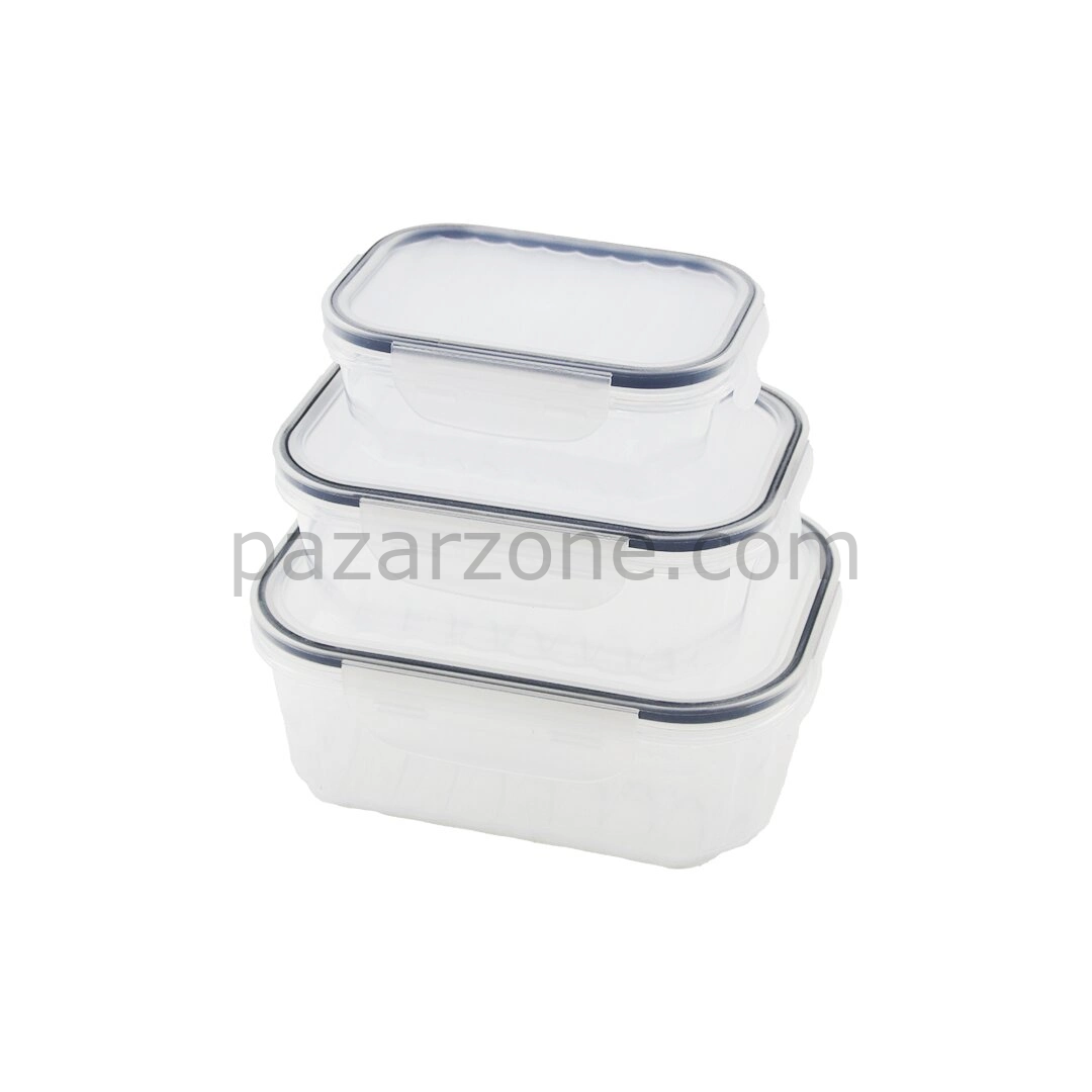 3pcs Sızdırmaz Saklama Kabı Seti Şeffaf Kap Buğulu Contalı Kapak 500 1000 1700ml