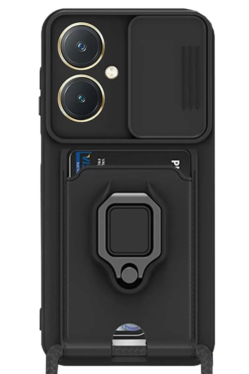Newface Vivo Y27 Kılıf Zuma Kartvizitli Yüzüklü Silikon - Siyah