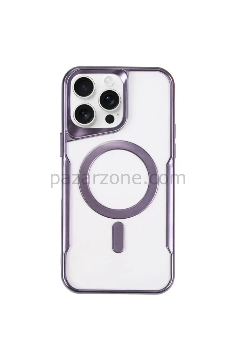 Newface Apple iPhone 15 Pro Kılıf Boyi Magsafe Silikon Kapak - Derin Mor