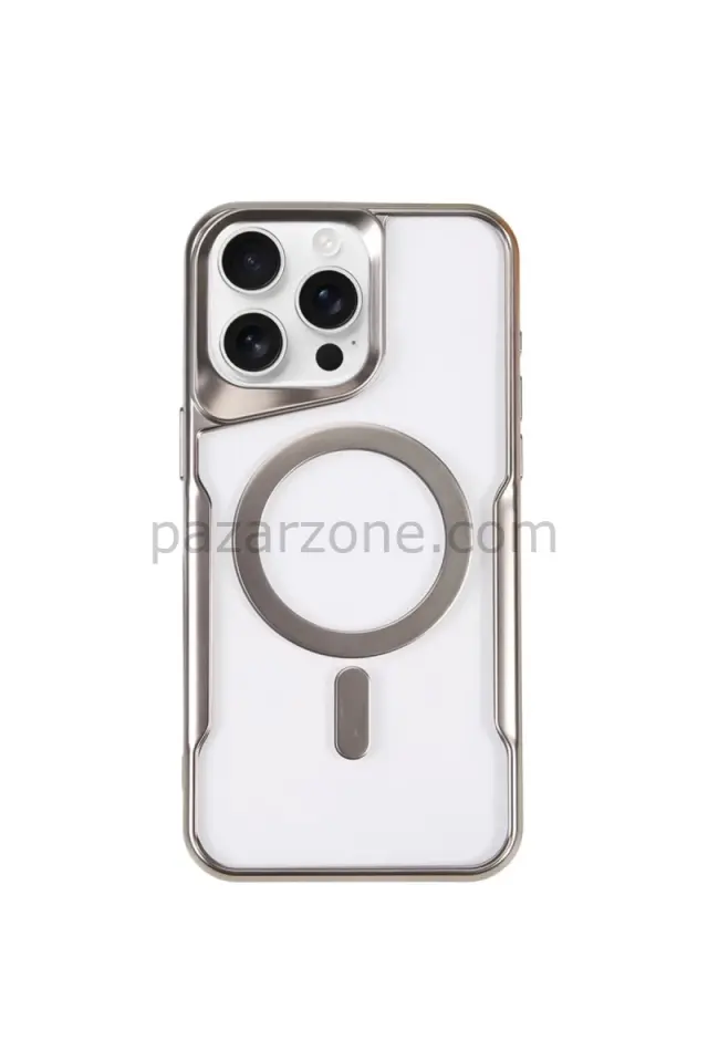 Newface Apple iPhone 15 Pro Kılıf Boyi Magsafe Silikon Kapak - Gümüş