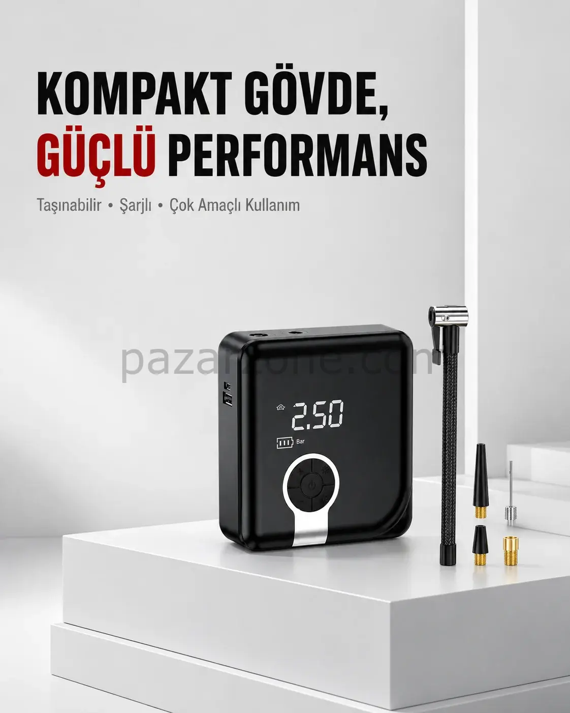 6000mAh Bataryalı Type-C Şarjlı Diyafram Tip Kompresör LED Işıklı