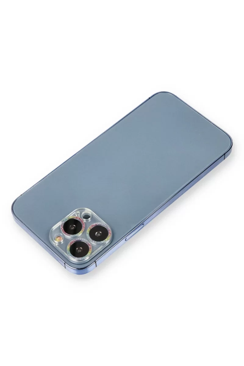 Newface Apple iPhone 12 Pro Max Shine Kamera Lens Koruma Cam - Rainbow