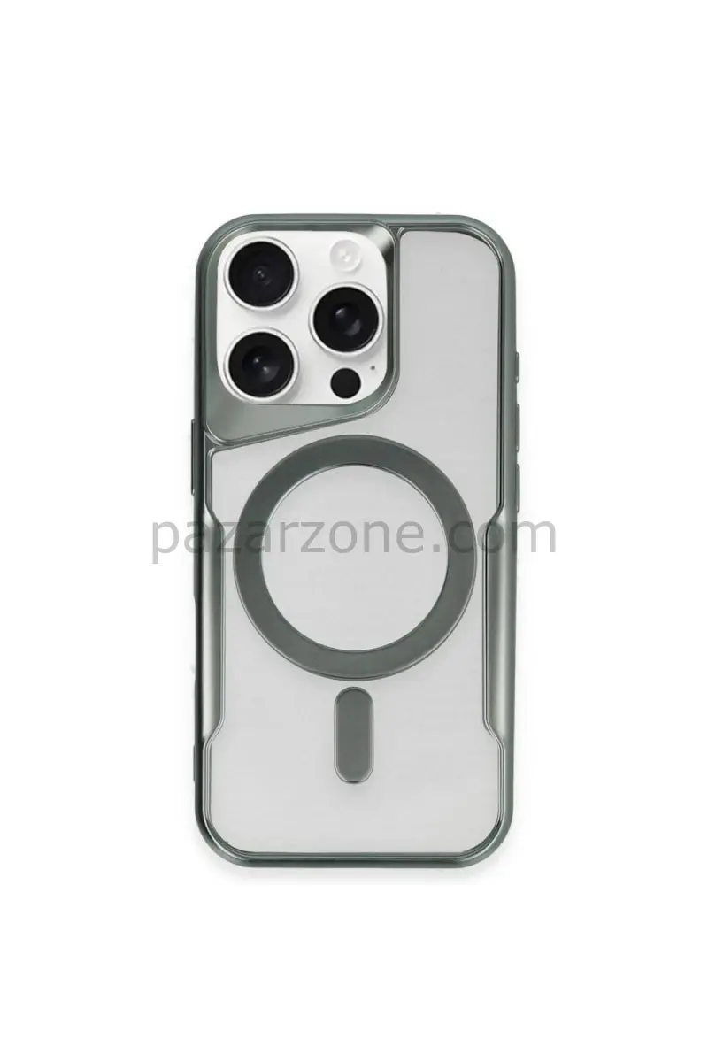Newface Apple iPhone 15 Pro Kılıf Boyi Magsafe Silikon Kapak - Yeşil