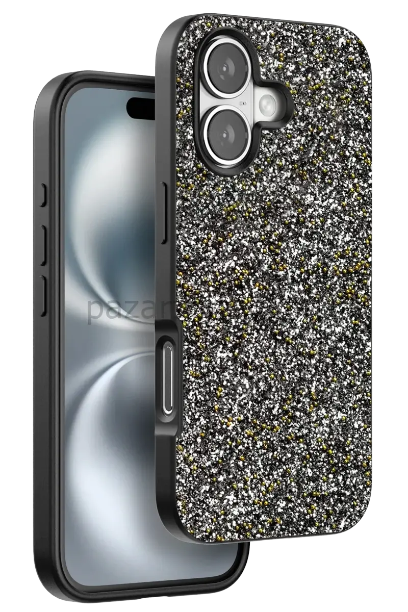 Onegif Apple iPhone 16 Plus Bright Simli Kapak - Gümüş