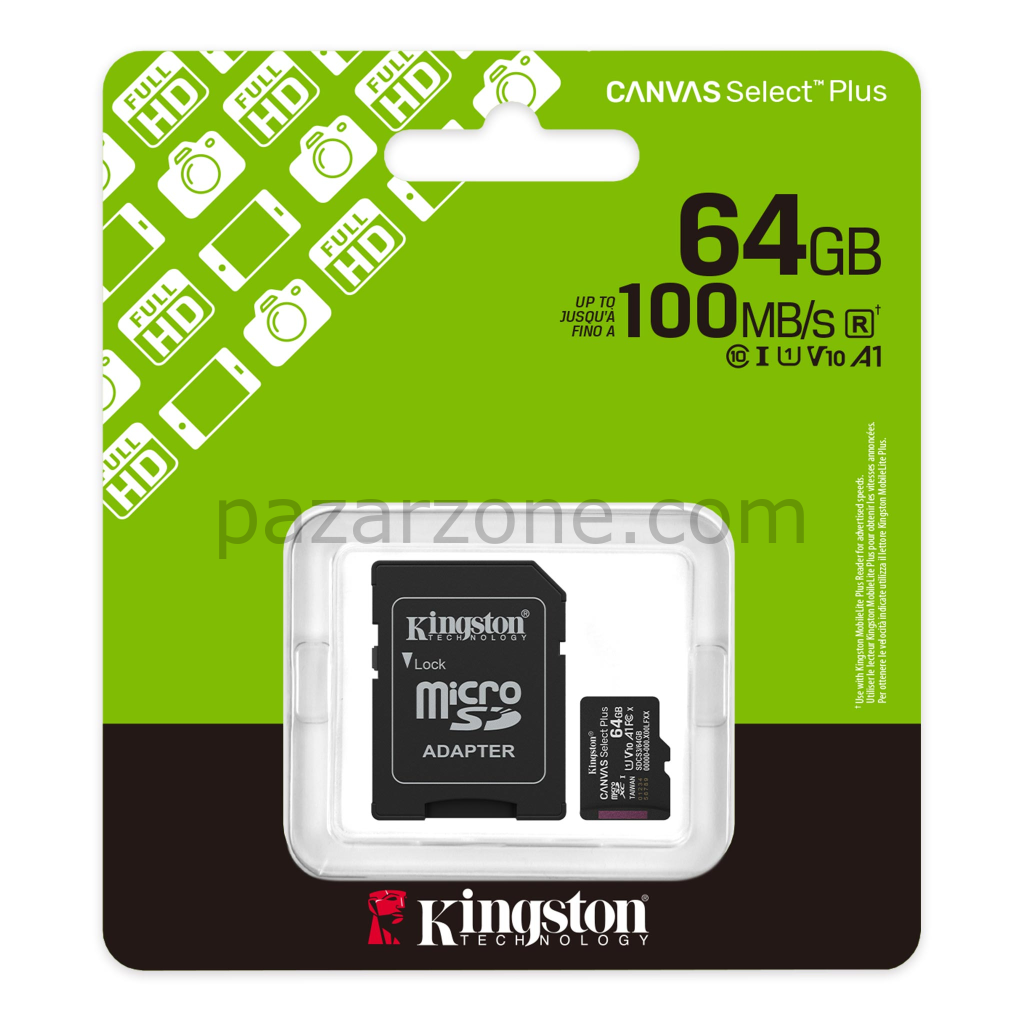 KINGSTON SDCS3/64GB, Canvas Select Plus Gen3 A1, 100Mb/s, MicroSD Kart Bellek (SD Adaptörlü)